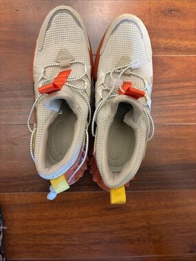 Men's Athletic Sneakers in Beige with Orange and Yellow Accents